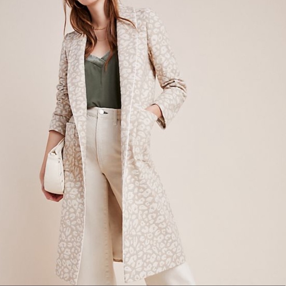 Anthropologie Helene Berman jacquard leopard coat